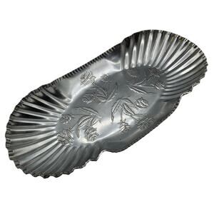 Vintage 12” Ornate Stamped Aluminum Bread Holder Serving Dish Farmhouse Decor